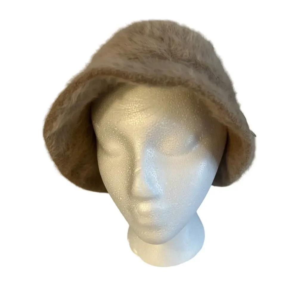 Vintage Kangol Angora Rabbit Fur Hat Made in England Furgora Tan Bucket Fuzzy - Picture 2 of 8